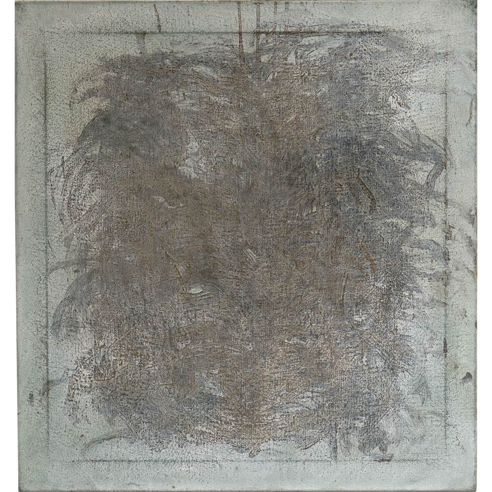 Abstract artwork HWE-33 by Andrii Volkov featuring mixed media techniques with found materials and street art influences